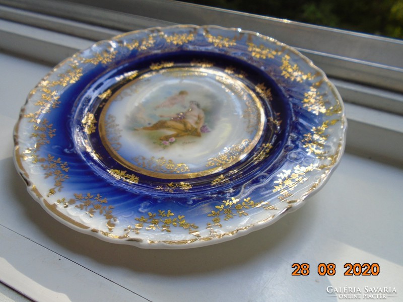 19th Viennese court cobalt with golden garland plate painting: Chloriss with nymph angel