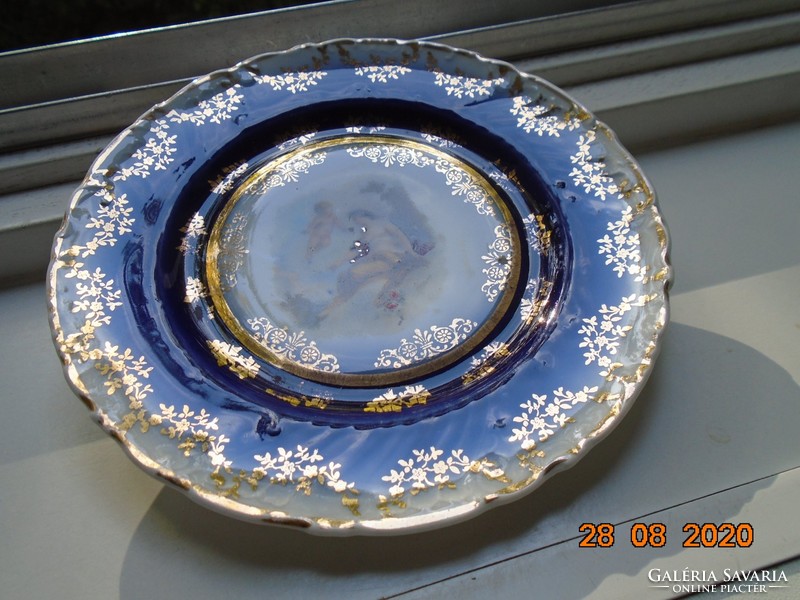 19th Viennese court cobalt with golden garland plate painting: Chloriss with nymph angel