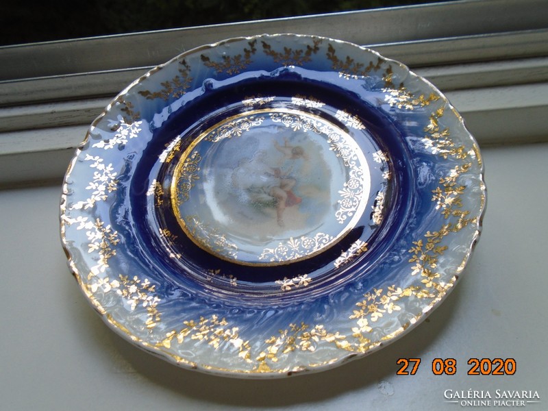 19th Viennese court cobalt with gold garland plate painting: juno goddess with angel