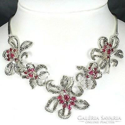 Valodi 268.57Tcw ruby marcasite 925 sterling silver neck necklace