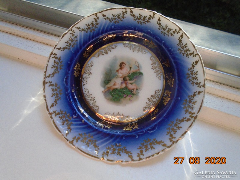 19th Viennese court cobalt with gold garland plate painting: goddess artemis with angel