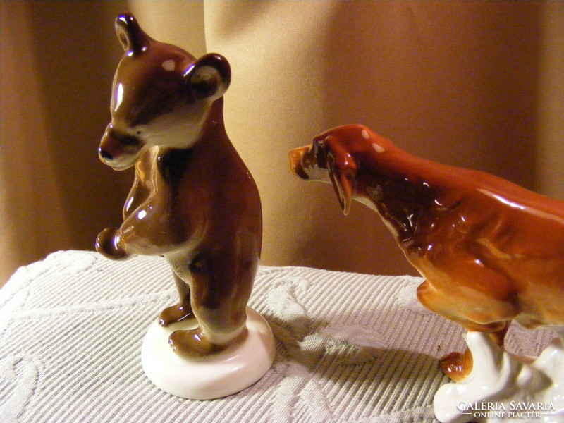 2 db orosz Lomonosov porcelán figura medve és kutya