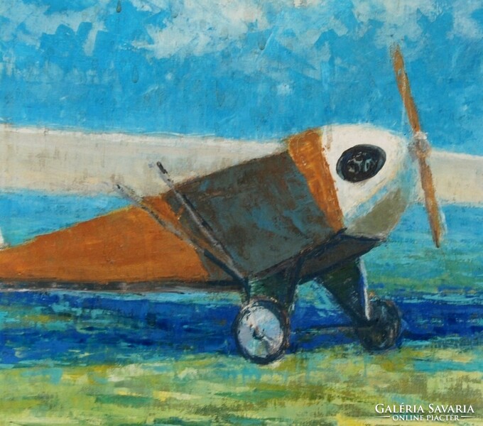 European artist: pilot from the heroic era of aviation - oil on canvas painting