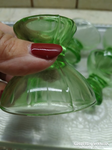 6 green, art deco liqueur glasses for sale!