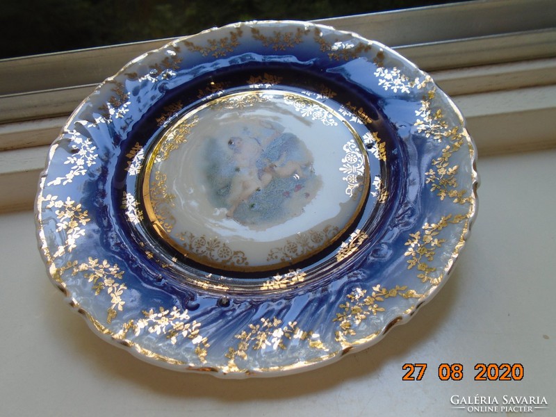 19th Viennese court cobalt with gold garland plate painting: goddess artemis with angel