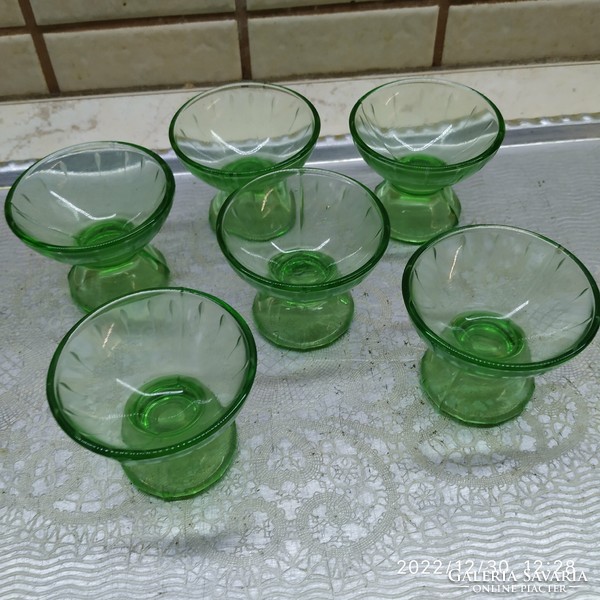 6 green, art deco liqueur glasses for sale!