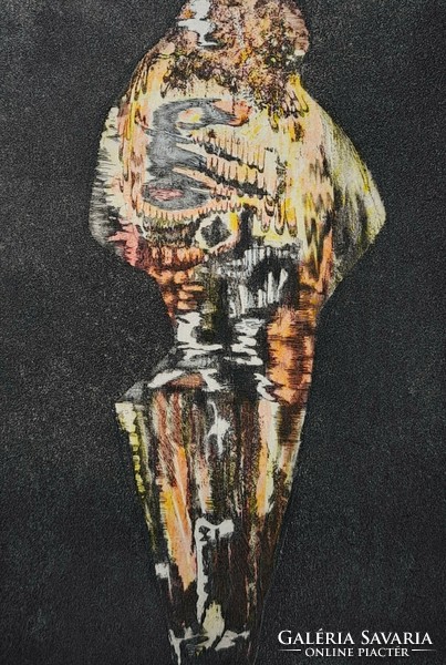 Absztrakt rézkarc (színezett) - német vagy osztrák művész, azonosítatlan jelzéssel