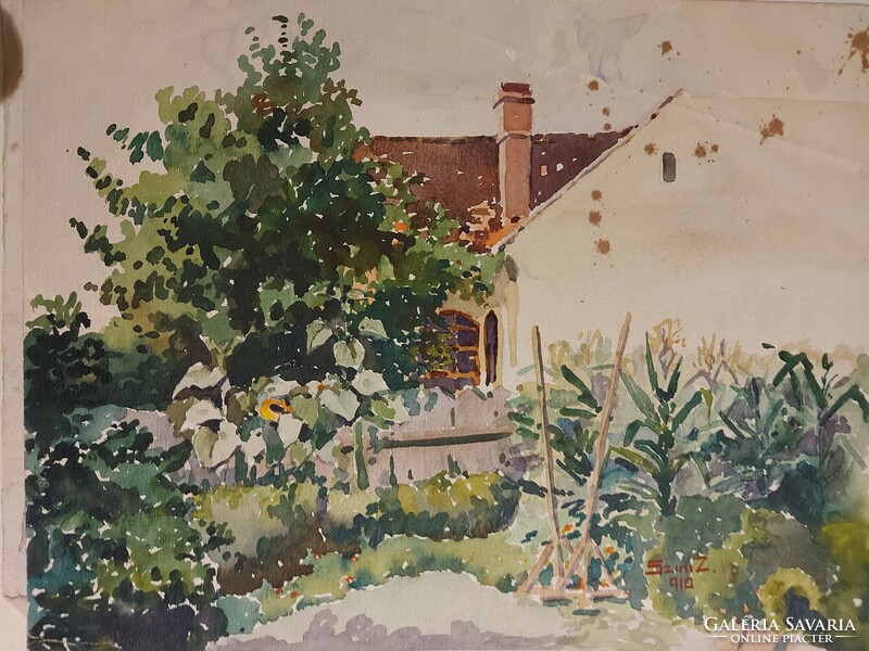 Zoltán Szini's watercolor depicting a courtyard made in 1910 - 384