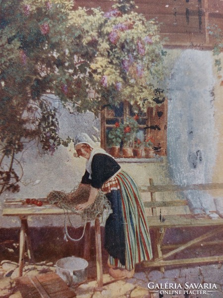 Old postcard art postcard with fishing girl