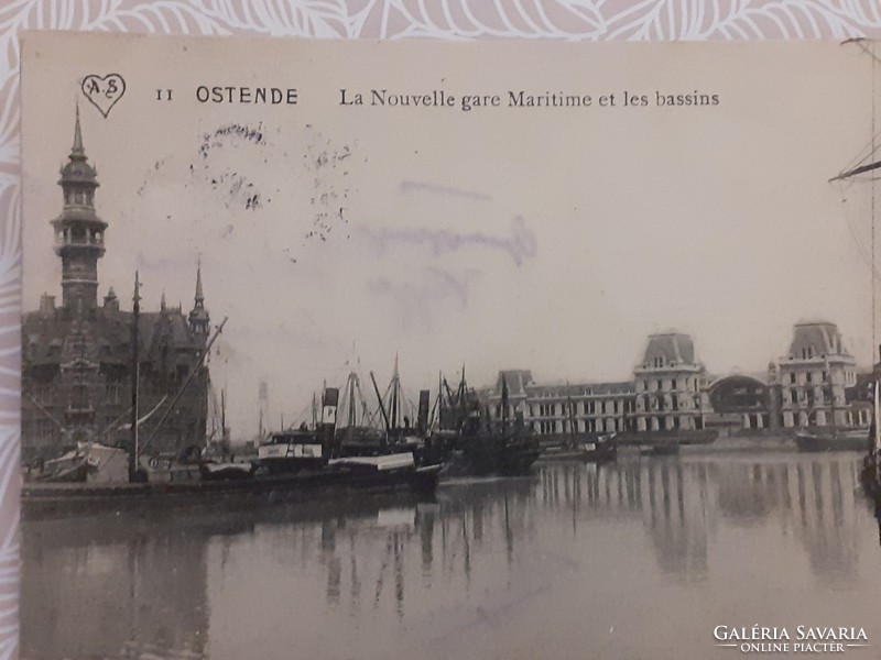 Régi képeslap 1912 Ostende-i kikötő fotó levelezőlap