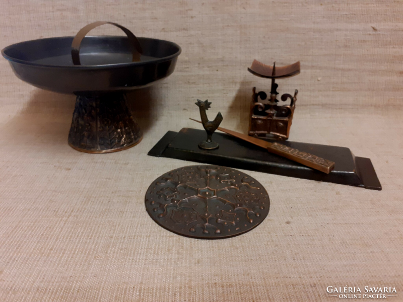 Red copper leaf opener desk set bowl leaf weight plaque .Candle holder not sold out