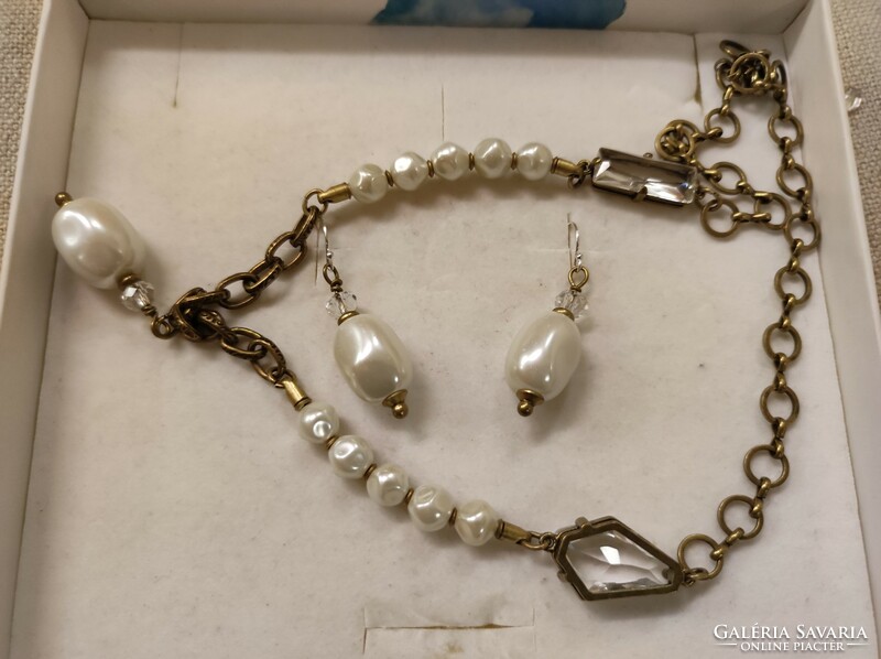 Ezüst bronz nyaklánc-nyakék (Silpada) fülbevalóval