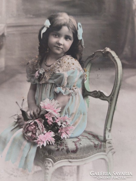 Old postcard 1914 little girl photo postcard