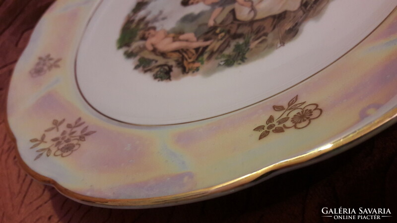 Antik életképes, jelenetes porcelán tányér (M3234)