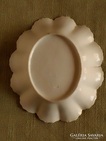 Antique old white small porcelain bowl with frilled rim, late 1800s, marked with model number