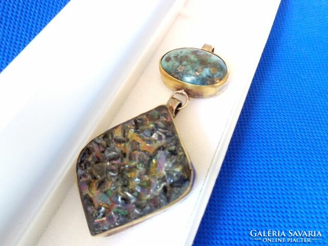 Turquoise titanium mineral double large pendant
