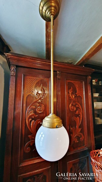 Old, small, opal sphere pendant lamp, 14cm shade.