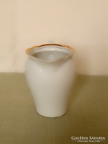 Kahla white porcelain pouring pitcher with creamy milky gold border