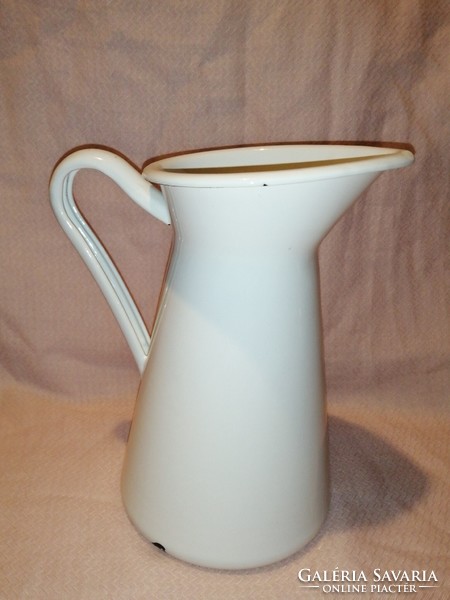 White, enamel jug, pitcher, decanter or vase.