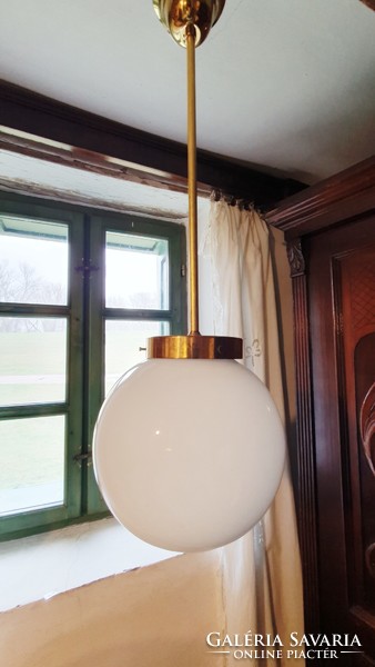Old, medium-sized, white, art deco, opal glass sphere, ceiling, pendant lamp. 20 Cm. Diameter.T
