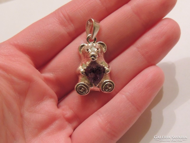Fabulous, detailed, large, teddy bear silver pendant