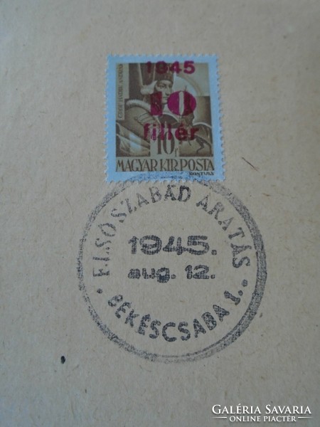 Za412.6 Occasional stamp - first free harvest - Békéscsaba 1 - 1945