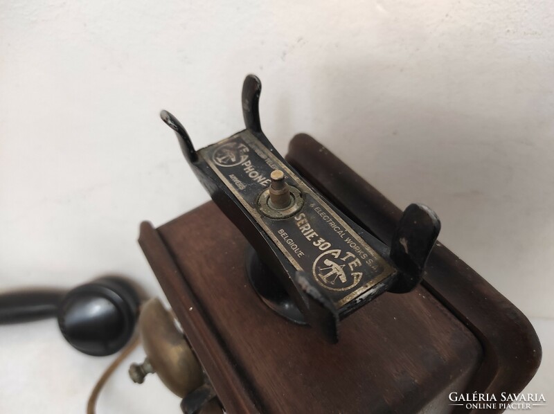 Antique telephone 1925-1945 wall-mountable rare curved wooden device 728