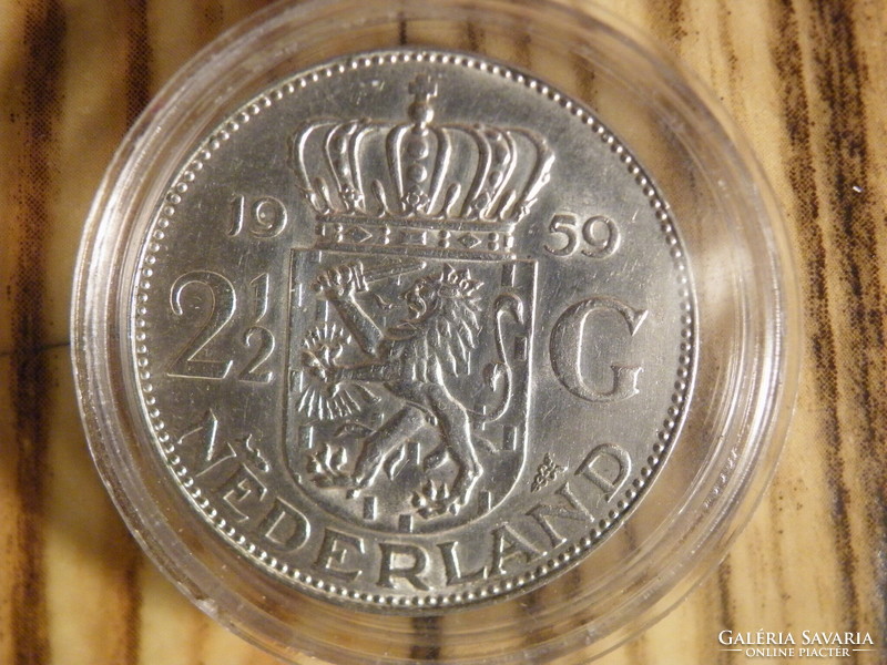 Ezüst érme eredeti 2 1/2 Gulden 1959 - I. Julianna holland királynő arcképével -