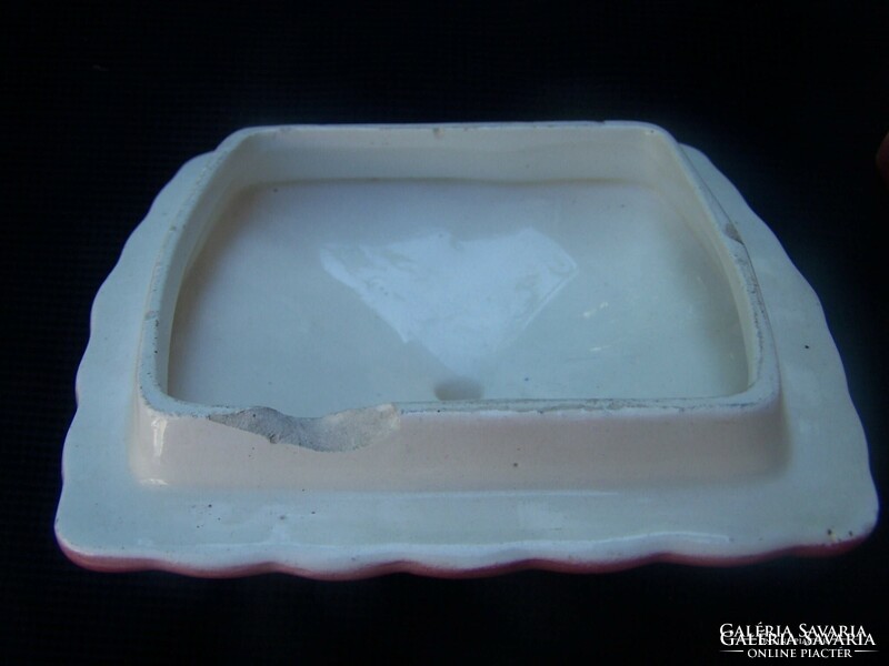 Faience sugar can, colored, large, square, upward-widening decorative shape