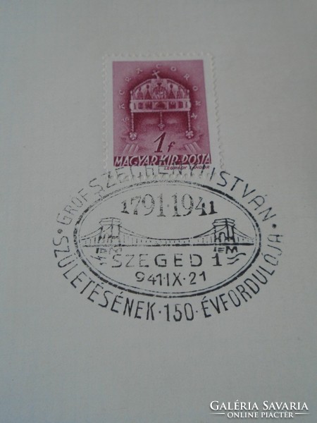ZA411.36  Alkalmi bélyegzés  Széchenyi István születésének 150-ik évfordulója  - SZEGED 1 - 1941