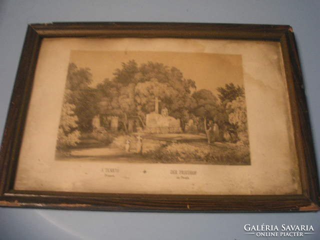 N 8 A temető régi kép  üveglapos keretében 28x 20,5 cm