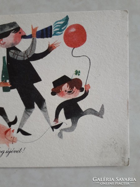 Old New Year postcard style postcard with chimney sweep pig clover