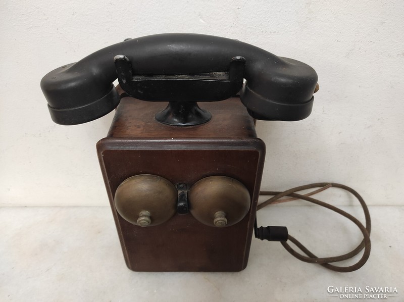 Antique telephone 1925-1945 wall-mountable rare curved wooden device 728