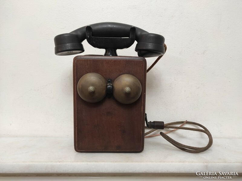 Antique telephone 1925-1945 wall-mountable rare curved wooden device 728