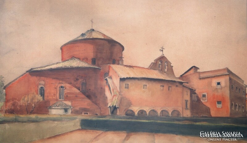 László Gerő (1909-1995): santo stefano rotunda, Rome, 1936 - original watercolor, framed