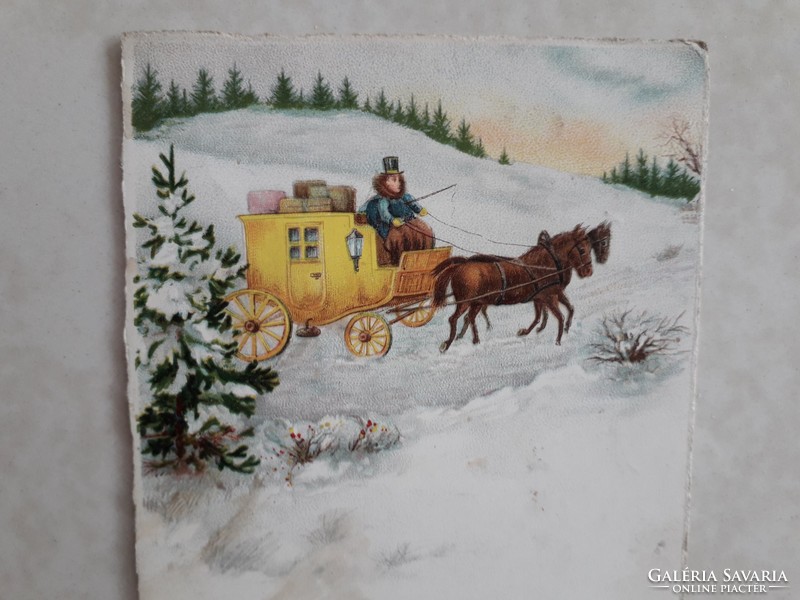 Old New Year postcard 1931 postcard horse carriage snowy landscape