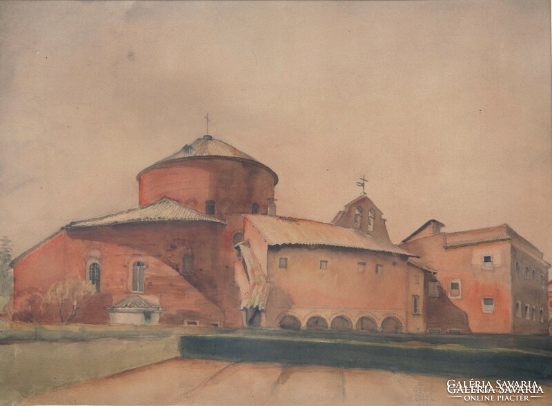 Gerő László(1909-1995): Santo Stefano Rotunda, Róma, 1936 - eredeti akvarell, keretezve