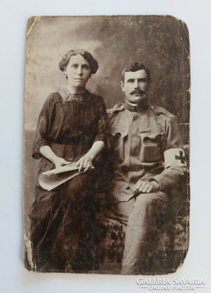 Régi katona fotó 1915 fénykép hölgy vörös keresztes katona