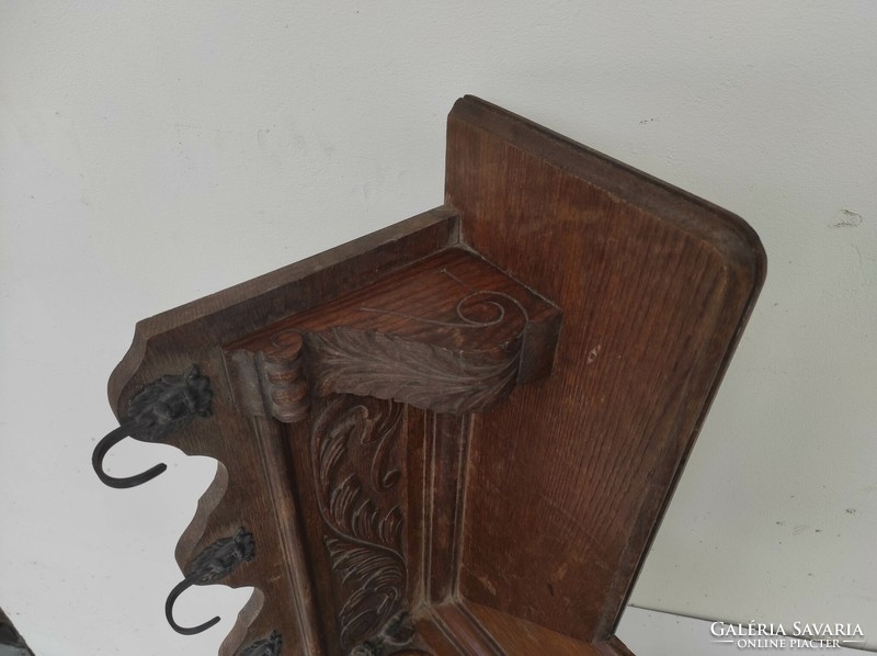 Antik ónémet ruha fogas réz akasztós faragott keményfa fali sarok bútor 620