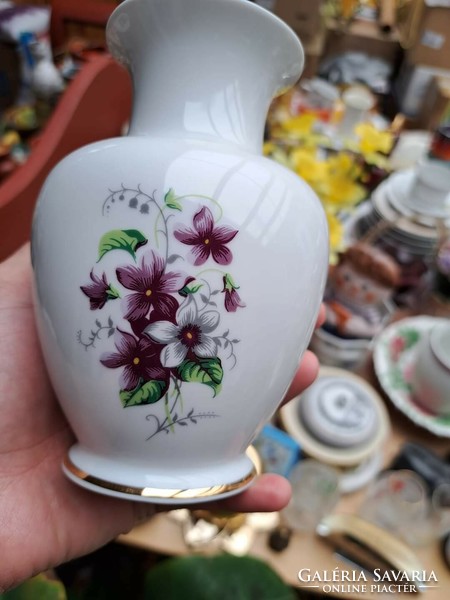Gyönyörű Hollóházi porcelán  ibolyás virágos  váza