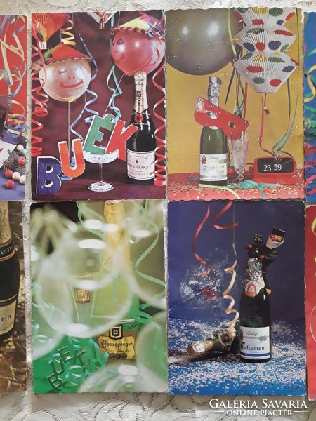 Old New Year postcard New Year's champagne retro postcard 8 pcs