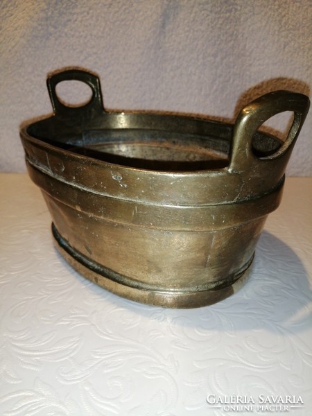 Heavy, copper, two-handled pot, dish, home accessory.