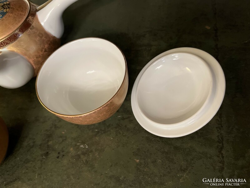 Gyűjtői! Japán teáskészlet, kyusu négy fedeles csészével. Kézzel, arannyal és zölddel festett