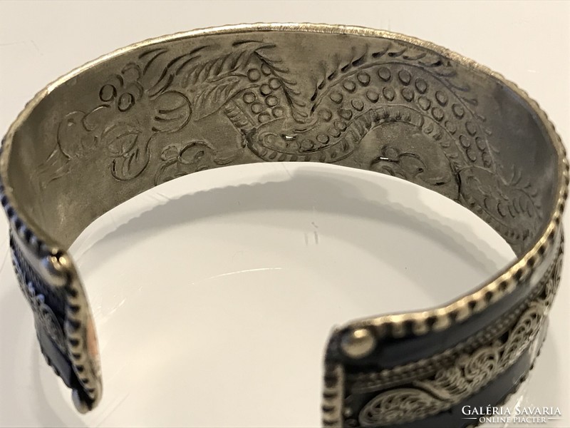 Silver-plated Nepalese handmade bracelet with om symbol, 6.8 cm inner diameter