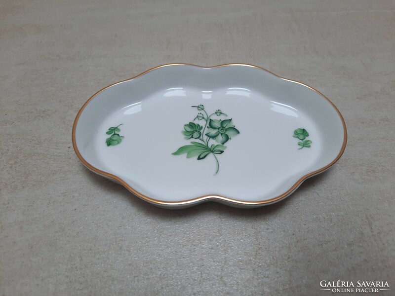 Herendi zöld virágmintás ZV porcelán tál