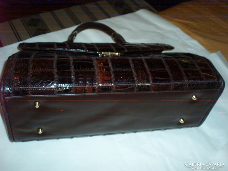 Vintage large genuine crocodile leather handbag