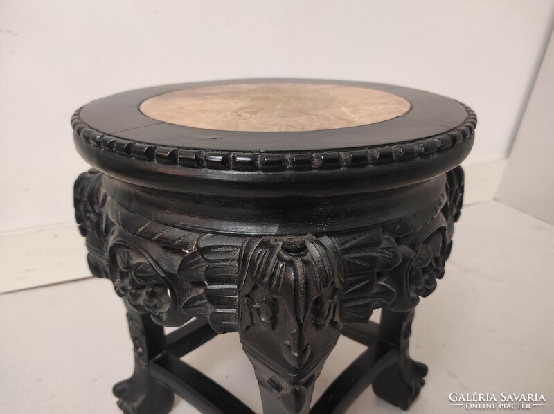Antik kínai bútor asztal dúsan faragott márványlapos kaspó váza tartó 123