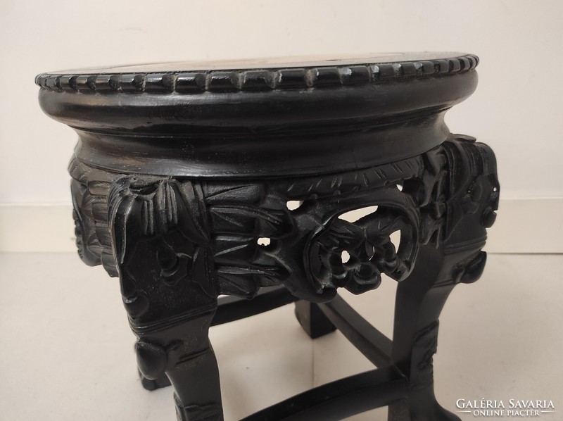 Antik kínai bútor asztal dúsan faragott márványlapos kaspó váza tartó 123