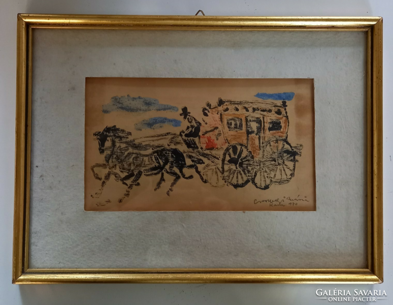 Horse carriage, painting, Mária Csermelyi