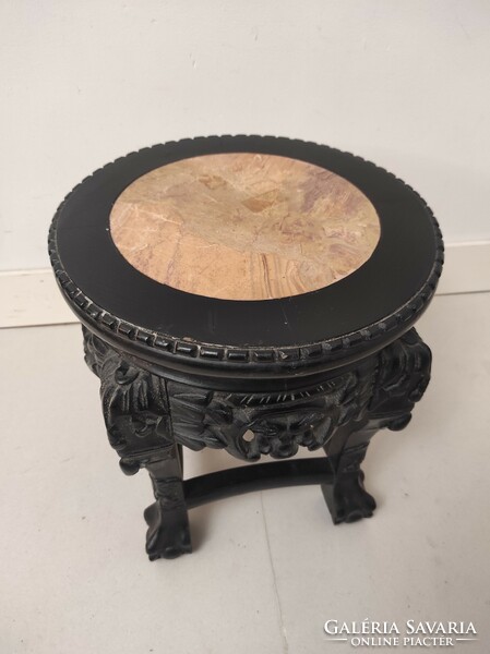 Antique Chinese furniture table with richly carved marble top vase holder 123